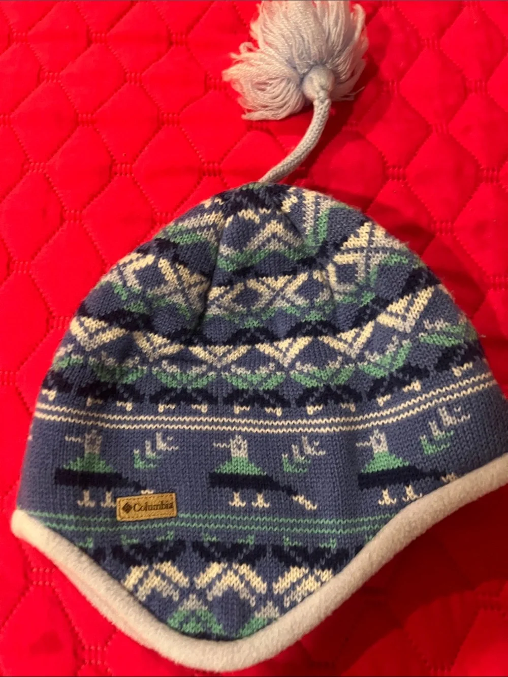 Columbia Blue, Navy & Green Knit Pom Pom Kids Hat